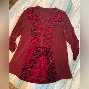 Hannah Burgundy and Black Floral Tunic